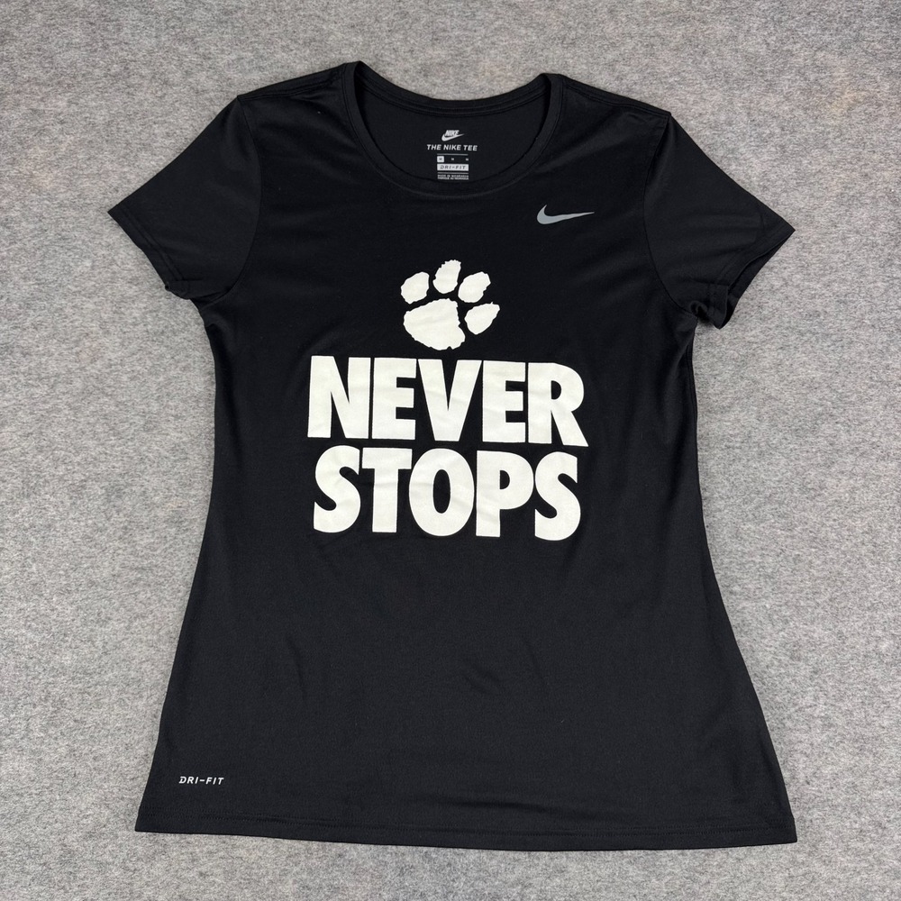 Nike Sportswear Dri Fit Clemson Tigers Never Stops T-Shirt Black Womens Medium M